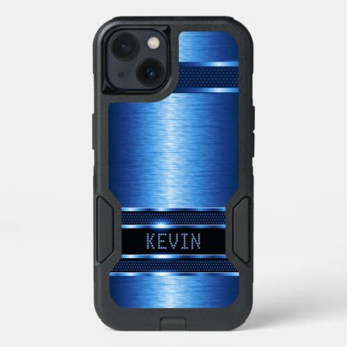 Geometric Modern Metallic Blue Texture iPhone 13 Case