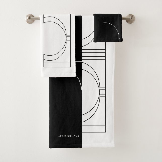 Geometric Modern Minimalist Elegant Personalized Bath Towel Set (Insitu)
