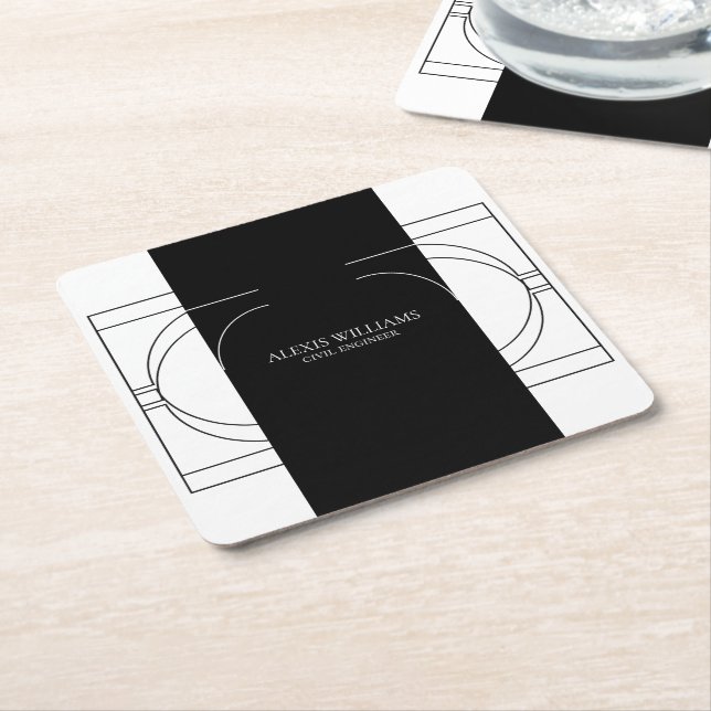 Geometric Modern Minimalist Elegant Professional Square Paper Coaster (Angled)