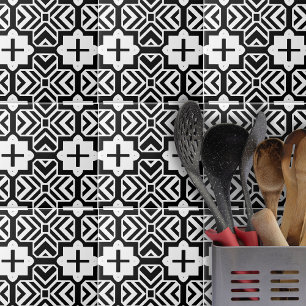 Geometric Modern Mosaic Pattern in Black and White Ceramic Tile