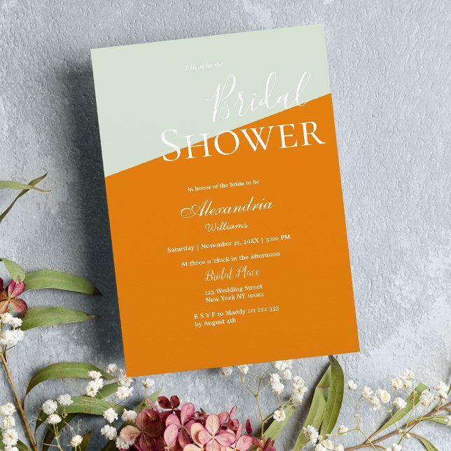 Geometric modern orange mint green Bridal Shower Invitation (Geometric modern orange mint green Bridal Shower Invitation )
