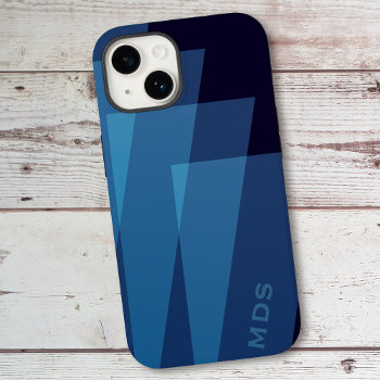 Geometric Modern Personalized Blue  Case-mate Iphone 14 Case by mothersdaisy at Zazzle