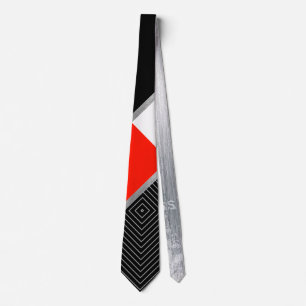 Geometric modern, red black, gray stripe neck tie