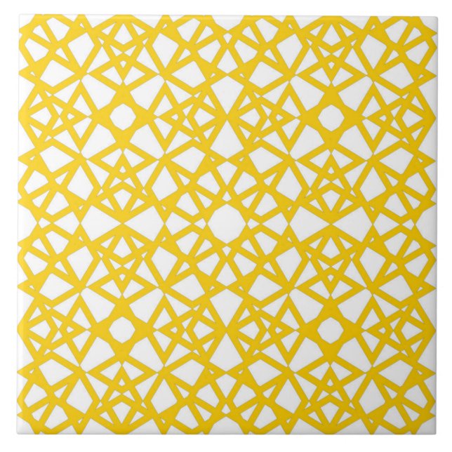 Geometric, modern, simple, mustard yellow, white ceramic tile (Front)