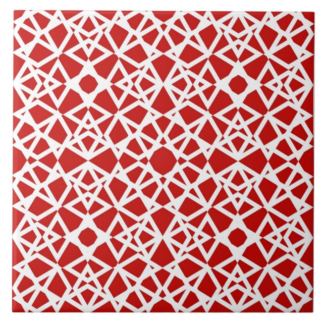 Geometric, modern, simple, red, white ceramic tile (Front)