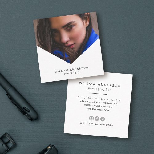 Geometric  Modern Triangle Overlay Photography Square Business Card