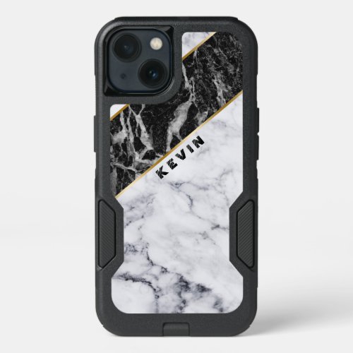 Geometric Modern White  Black Marble Design iPhone 13 Case