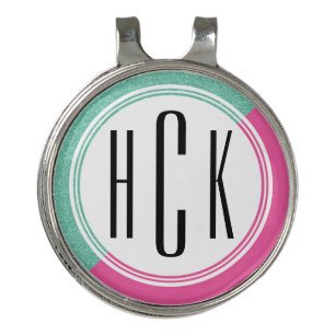 Geometric Modern White Green & Pink Design Golf Hat Clip