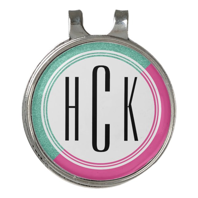 Geometric Modern White Green & Pink Design Golf Hat Clip (Front)