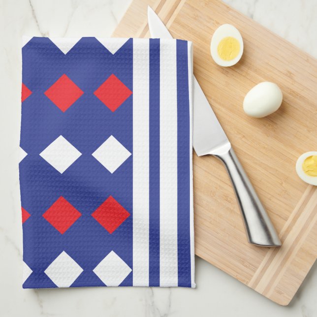 Geometric Modern White Red Diamond Stripe Kitchen Towel (Quarter Fold)