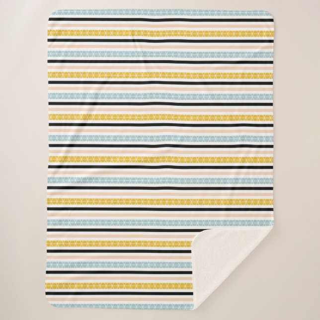 Geometric Modern Yellow Black Blue Striped Pattern Sherpa Blanket (Front)