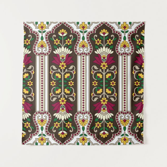 Geometric Moghul Paisley pattern on white backgrou Tapestry (Front)