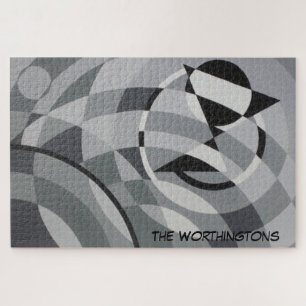 Geometric Monogram Name Black and White Circles Jigsaw Puzzle