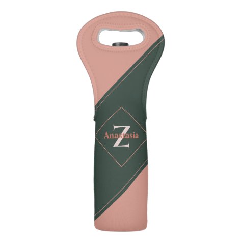 Geometric Monogram Name Pink Green Bridesmaid
