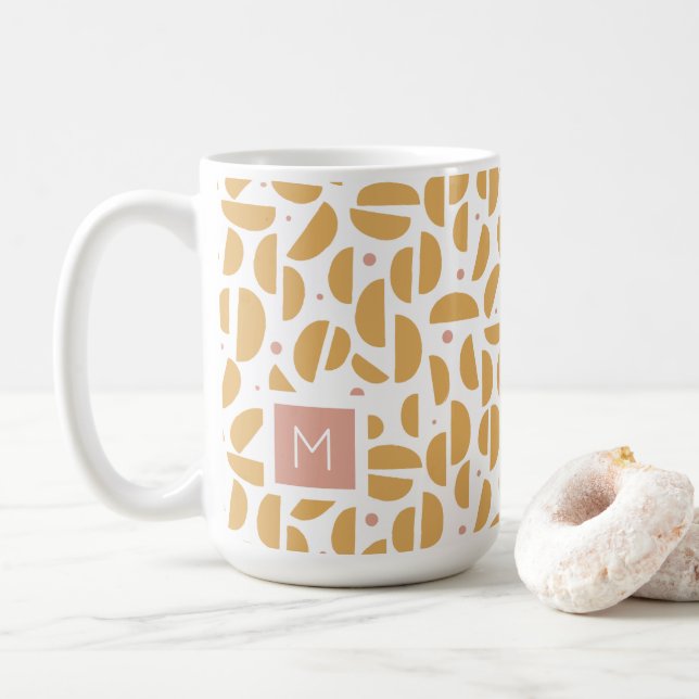 Geometric Monogrammed Modern Dijon Yellow Custom Coffee Mug (With Donut)