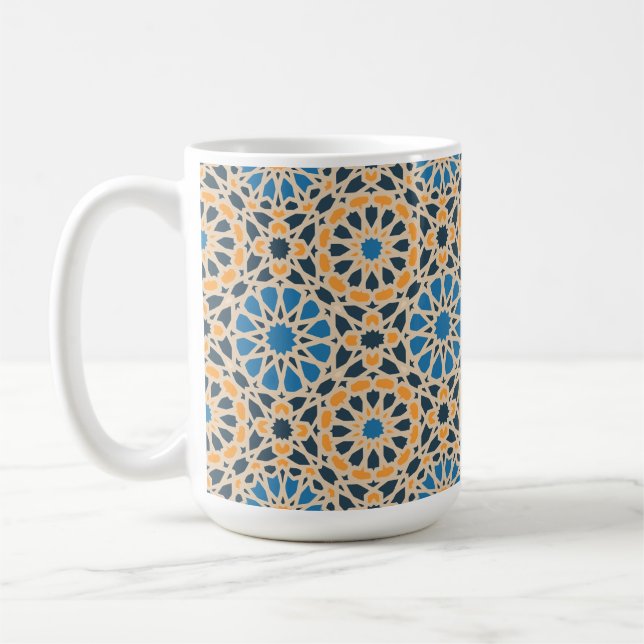 Geometric Moroccan Tile & Orange Pattern Coffee Mug (Left)