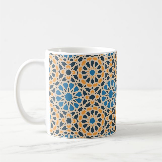 Geometric Moroccan Tile & Orange Pattern Coffee Mug (Left)