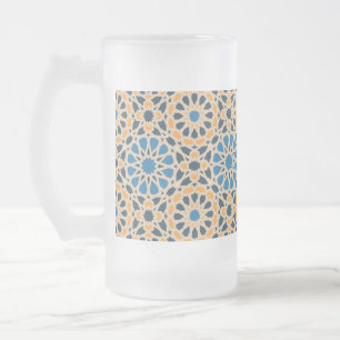 Geometric Moroccan Tile & Orange Pattern Frosted Glass Beer Mug