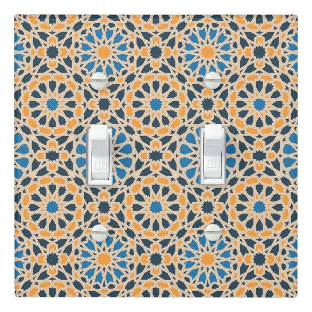 Geometric Moroccan Tile & Orange Pattern Light Switch Cover (In Situ)