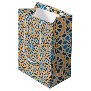 Geometric Moroccan Tile & Orange Pattern Medium Gift Bag