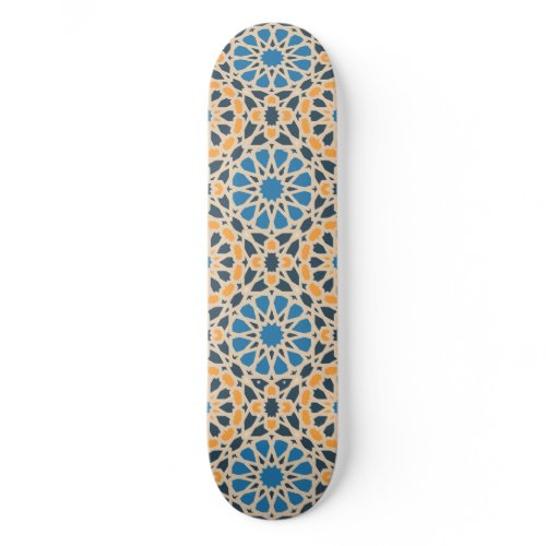 Geometric Moroccan Tile &amp; Orange Pattern Skateboard