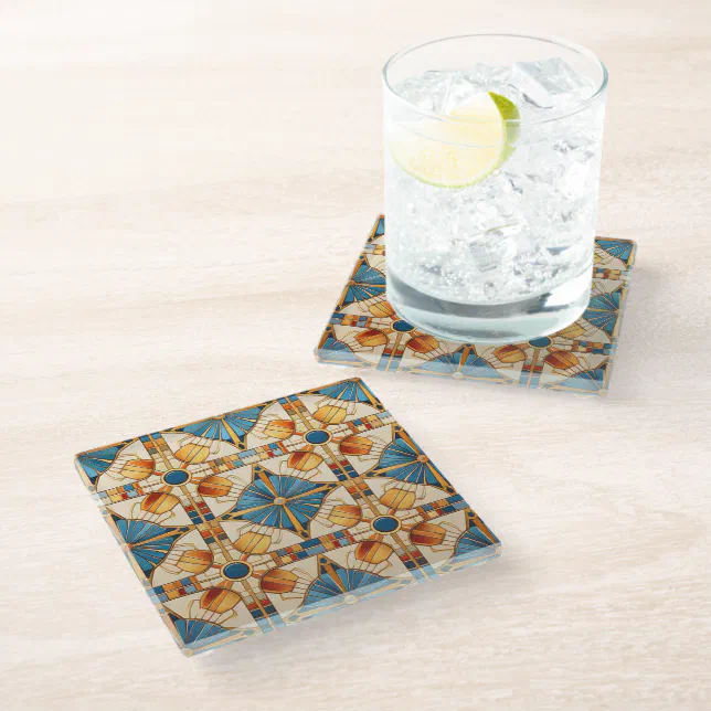 Geometric Moroccan Tile Pattern#1 Teal Gold ID1077 Glass Coaster | Zazzle