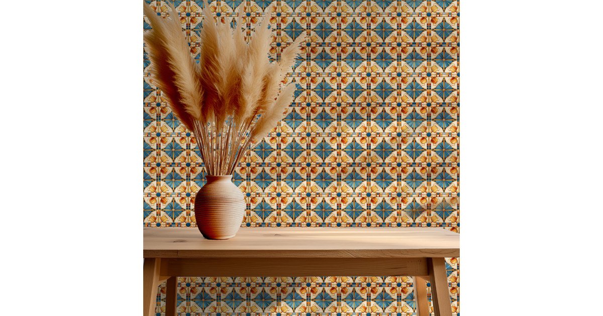 Geometric Moroccan Tile Pattern#1 Teal Gold ID1077 Wallpaper | Zazzle
