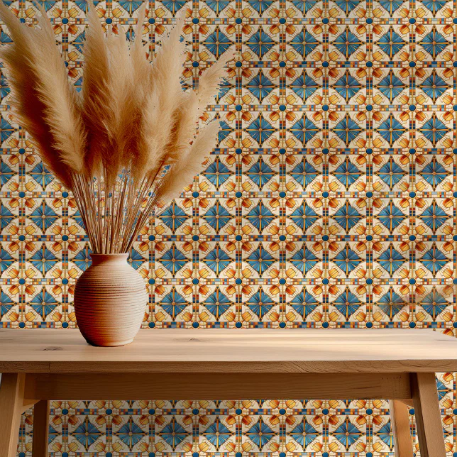 Geometric Moroccan Tile Pattern#1 Teal Gold ID1077 Wallpaper | Zazzle
