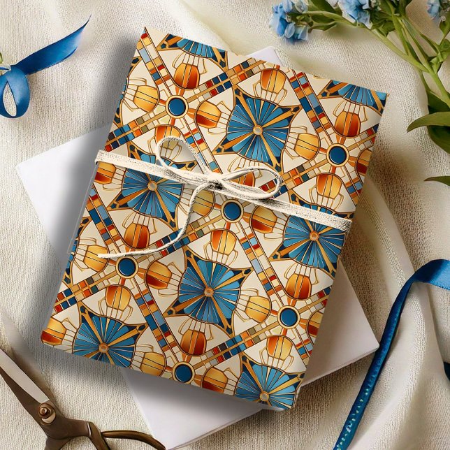 Geometric Moroccan Tile Pattern#1 Teal Gold ID1077 Wrapping Paper (Creator Uploaded)