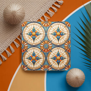 Geometric Moroccan Tile Pattern#2 Teal Gold ID1077 Square Paper Coaster