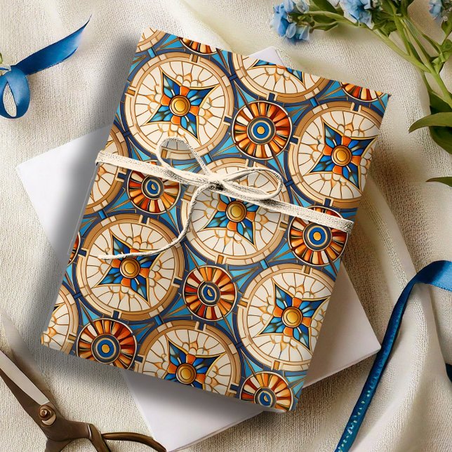 Geometric Moroccan Tile Pattern#2 Teal Gold ID1077 Wrapping Paper (Creator Uploaded)