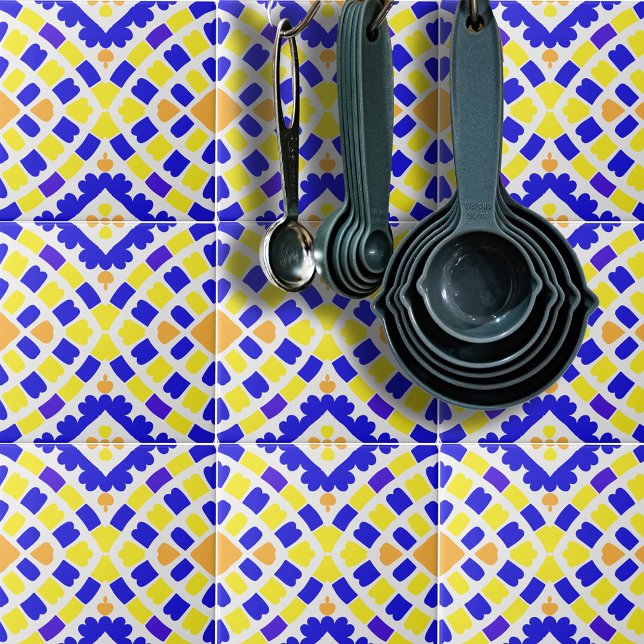 Geometric Mosaic Blue Orange Yellow Pattern  Ceramic Tile (Creator Uploaded)