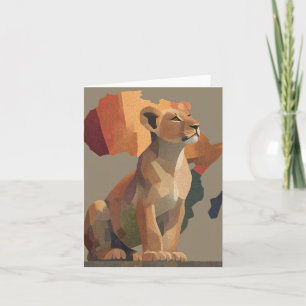 Geometric Mosaic Lioness with Stylized Africa Map Holiday Card