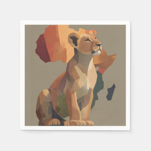 Geometric Mosaic Lioness with Stylized Africa Map Napkins