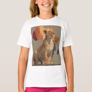 Geometric Mosaic Lioness with Stylized Africa Map T-Shirt