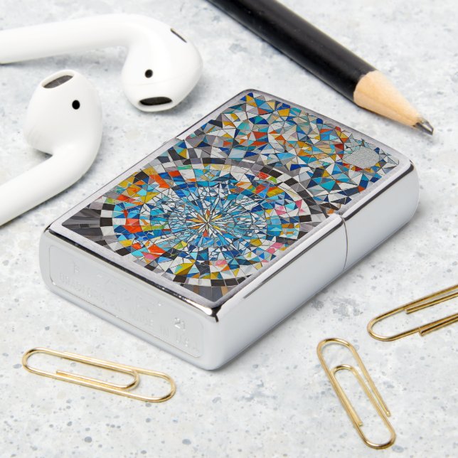 Geometric Mosaic Phone Case Zippo Lighter (On Table 2)
