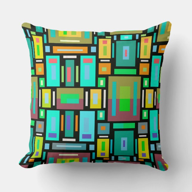 Geometric Mosaic Pillow Blue Green Yellow (Front)