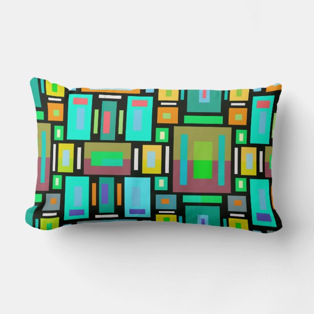 Geometric Mosaic Shapes Box Square Design Pillow (Front)