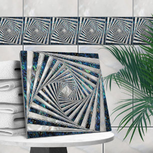 Geometric Mosaic Spiral - Abalone Pearl Ceramic Tile
