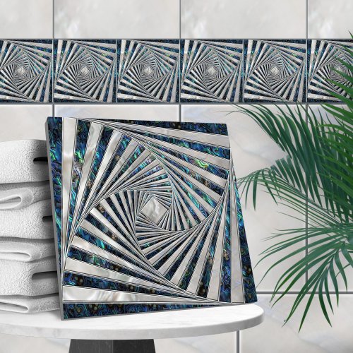 Geometric Mosaic Spiral _ Abalone Pearl Ceramic Tile