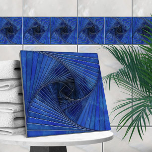 Geometric Mosaic Spiral - Blue Marble Ceramic Tile