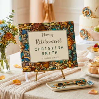 Geometric Mosaic Stained Glass Retirement Party Guest Book