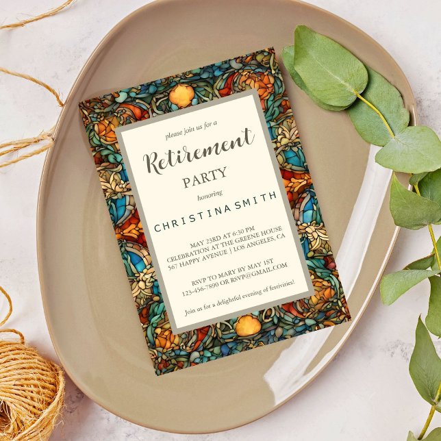 Geometric Mosaic Stained Glass Retirement Party Invitation (Geometric Mosaic Stained Glass Retirement Party Invitation)