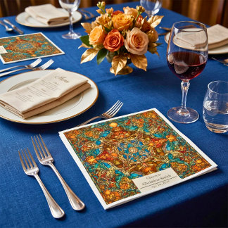 Geometric Mosaic Stained Glass Retirement Party Napkins