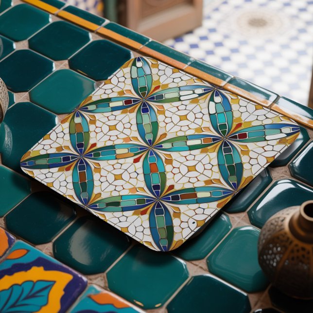 Geometric Mosaic Tile Pattern#5 Teal  White ID1078 Square Paper Coaster (Creator Uploaded)