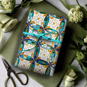 Geometric Mosaic Tile Pattern#5 Teal White ID1078 Wrapping Paper