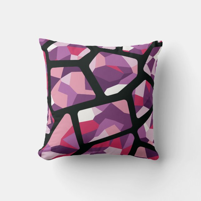 Geometric Mosaic,Vibrant Pink and Purple Gemstones Throw Pillow (Front)