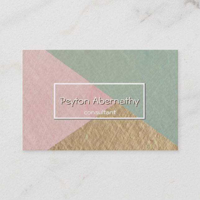 Geometric Moss Green Rose Blush Kraft Brown Business Card (Front)