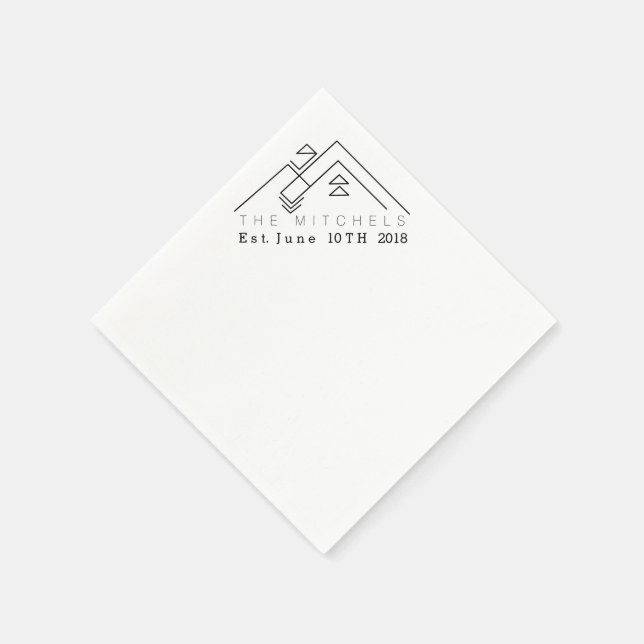Geometric Mountain | Custom Name & Date Paper Napkins (Corner)