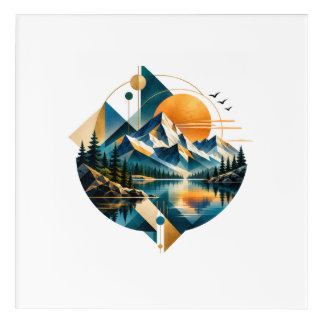 Geometric Mountain Lake Sunset Landscape Acrylic Print